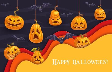 Banner di Halloween tagliato in carta con zucche appese e pipistrelli ...