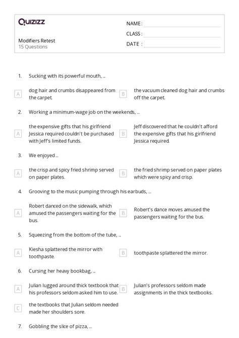 Image result for Identifying Modifiers Worksheet