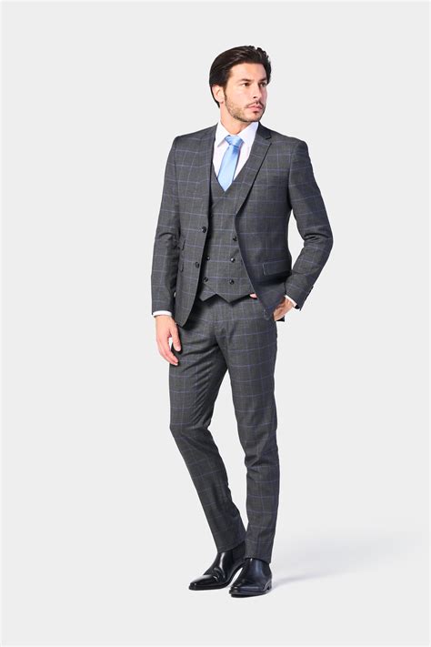 Gray and Periwinkle Blue Window Pane 3pc Suit | Mensuits | 3pc Suit ...