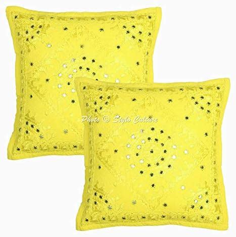 Buy Stylo Culture Decorative Cotton Embroidered Cushion Covers 16x16 ...