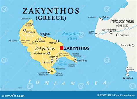 Zakynthos, Also Known As Zykinthos or Zante, Greek Island, Political Map Stock Vector ...