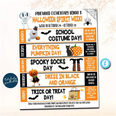Halloween School Spirit Week Itinerary Schedule Template — TidyLady ...