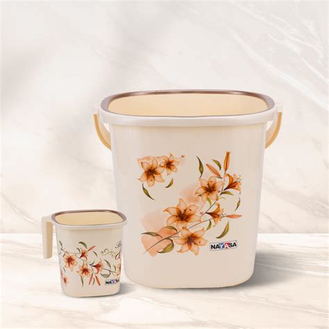 Nayasa Plastic Sqr DLX 2 Pcs Bathroom Set | Bucket 25 Ltrs + Mug 1.5 ...