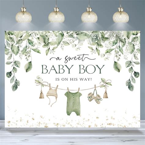 Amazon.com : Rsuuinu Baby Shower Backdrop for Boys Greenery A Sweet ...