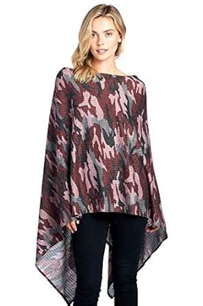 Buy Modern Kiwi Solid Long Knit Asymmetric Wrap Poncho Topper Burgundy ...
