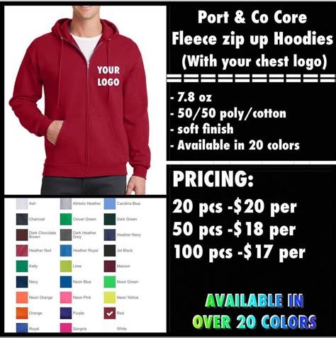 Port and Co Full Zip Hoodies ( With Chest Logo Embroidered ) - Etsy