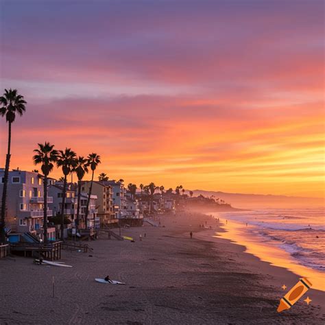 Los Angeles California Beaches Sunset California Beach At Sunset, Los