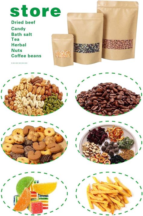 Buy 100 Pcs Kraft Paper Pouches, Kraft Stand Up Food Bags - with ...
