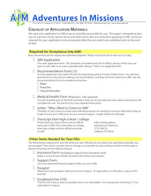 Fillable Online aimsunset AIM Checklist Form - aimsunset Fax Email ...