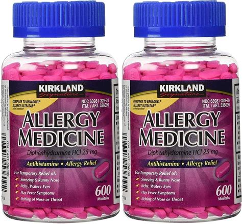 Kirkland Signature Medicina para la alergia difenhidramina 25 mg 600 unidades (paquete de 2 ...