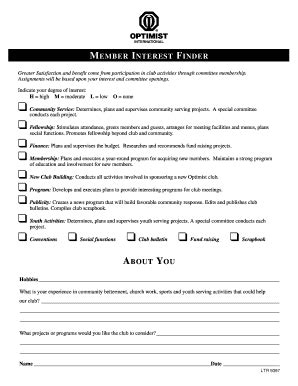 Member Interest Finder Form - Blank Fillable Template | Fill Out, Print ...