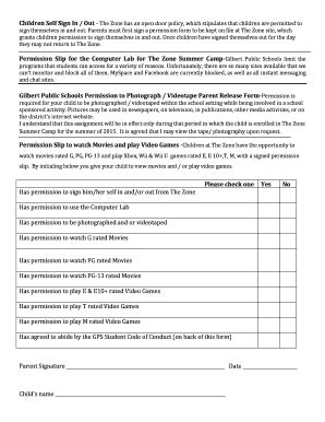 Fillable Online Children Self Sign In Out The Z- Permission Slip for ...