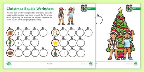 Level 4 Christmas Bauble Worksheet (teacher made) - Twinkl