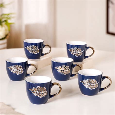 Luxe Leaf Tea Cup Set Of 6 Navy Blue 250ml Online - Premium Tea Cup ...