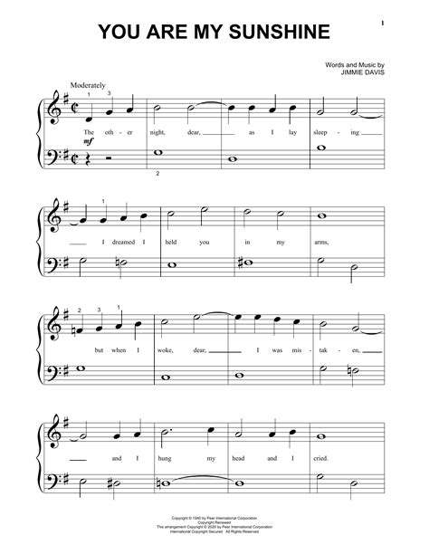 You Are My Sunshine Sheet Music | Jimmie Davis | Beginning Piano Solo