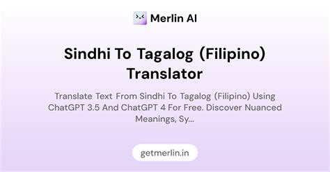 Sindhi to Tagalog (Filipino) Translator