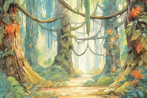 Premium Photo | A winding forest path with hanging spanish moss