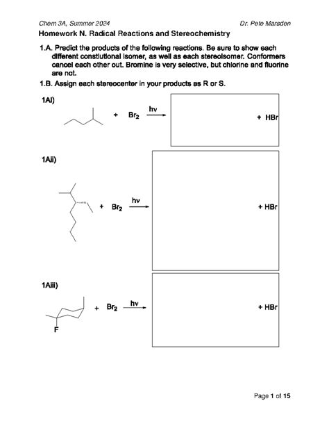 N. Radical Reactions with Stereochemistry (Chem 3A - Summer 2024 ...