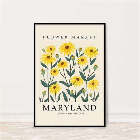 Maryland Black-eyed Susan Flower Market Art Print, Maryland State Flower Poster, Travel Poster ...