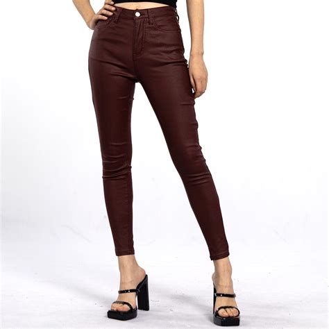 Custom Burgundy Tight Sexy Ass Fitness Leather Pants for Women ...