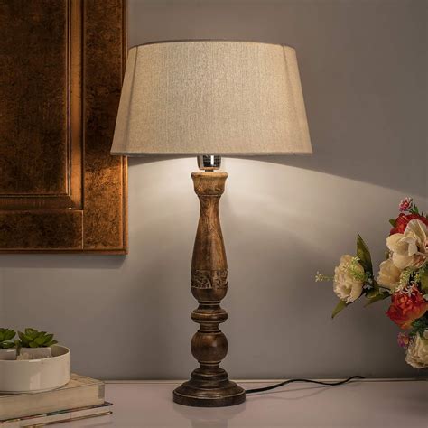 Buy Homesake® Handcrafted Wooden Table Lamp with Fabric Shade for ...