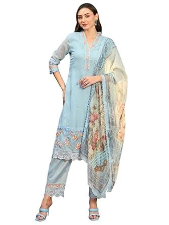 Buy INDO ERA Women's Embroidered Organza Calf Length Straight Kurta ...