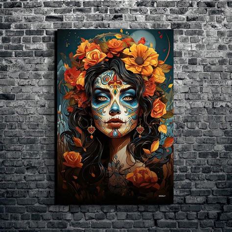 1pc Abstract Day Of The Dead Sugar Skull Women Canvas Wall Art, Day Of ...