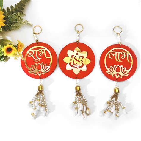 Red & Golden Shubh labh With Ganpati Ji Hanging Pack Of 3 Pcs – Adikala ...