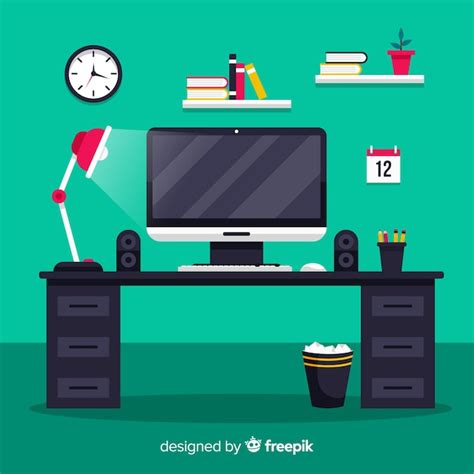 Kolorowe biurko z płaską konstrukcją | Darmowy wektor