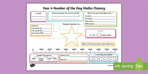 Year 4 Number of the Day Maths Fluency Activity Mat - Twinkl
