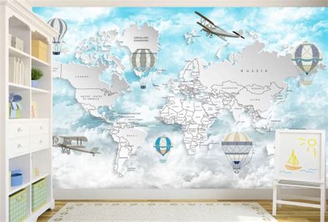 T9301 Wallpaper 3D Map of the world- >> iwiDecor.com