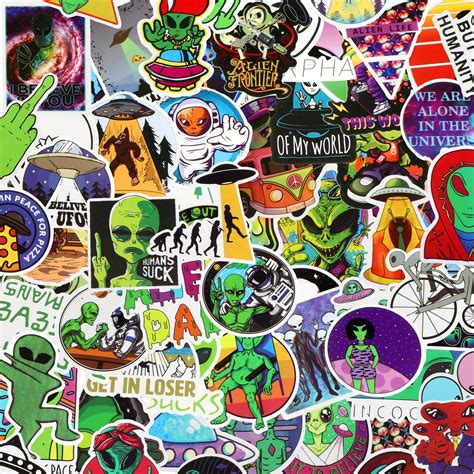 Buy 100 Pieces Alien Stickers Water Bottle Laptop Stickers Cool ...