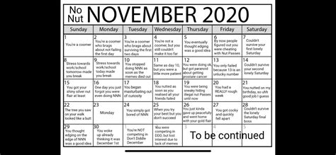 NNN calendar based on when you not credit to U/Normie_trash_69 for ...