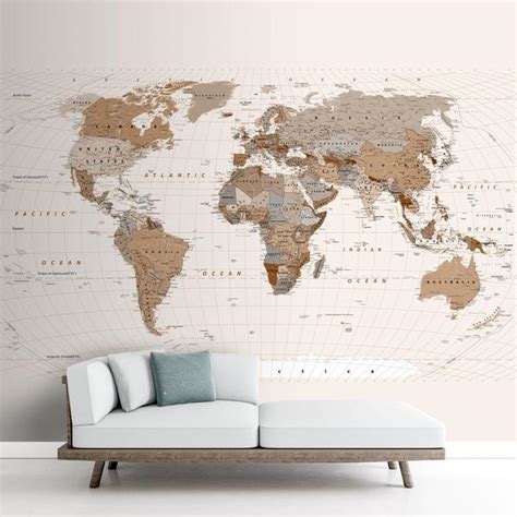 Life n Colors Vintage Style World Map Cream Map Wallpaper | 80 inch x ...
