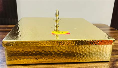 SHIV SHAKTI ARTS Brass Spice Box Masala Box Square Hammered For Kitche