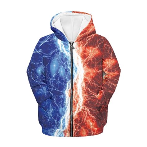 Xoenoiee Blue Red Lightning Girls Boys Zip-Up Hoodies Kids Fall Winter ...