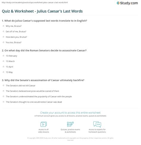 Quiz & Worksheet - Julius Caesar's Last Words | Study.com