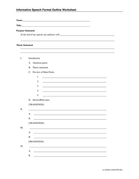 Free Printable Informative Speech Outline Templates [PDF, Word] Example