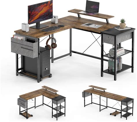 SUAYLLA L Shaped Desk with Drawers, Computer Gaming Desk India | Ubuy