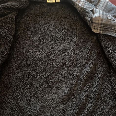 Vans black and grey flannel shirt with black fuzzy... | Depop