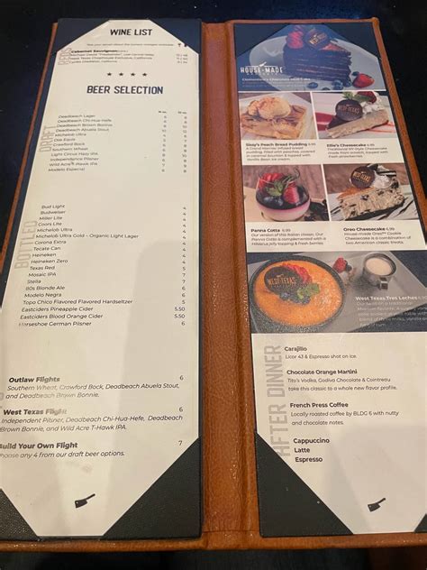 Menu at West Texas Chophouse steakhouse, El Paso