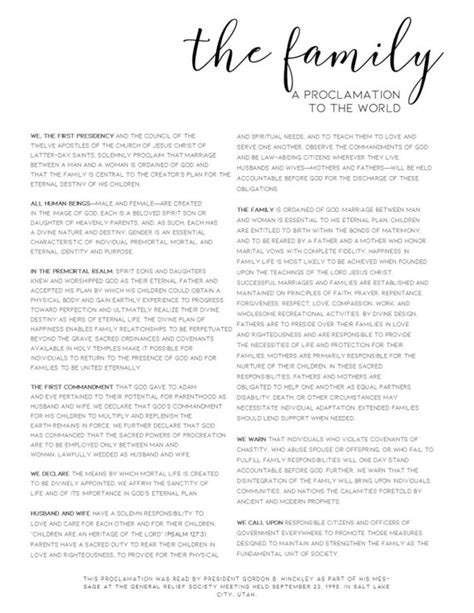 Family Proclamation LDS Printable Calligraphy Proclamation to - Etsy India