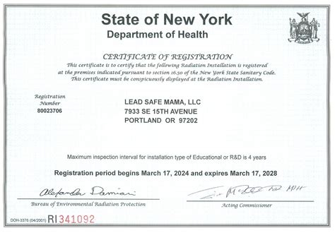 Lead Safe Mama, LLC's Current State of New York XRF Instrument Registration
