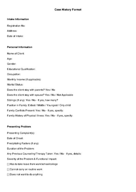 Case History Format: Client Intake & Assessment Details - Studocu