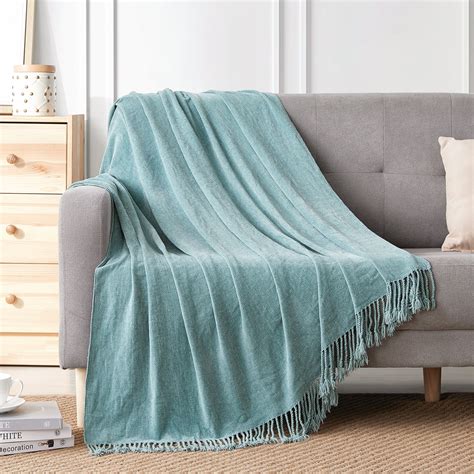 Bourina Chenille Light Blue Throw Blanket for Couch, Suitable for Adult ...