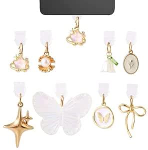 8 Pcs Anti Dust Plug Type C, Butterfly Dust Cover Charms for USB C Port Protection, Gold Type C ...