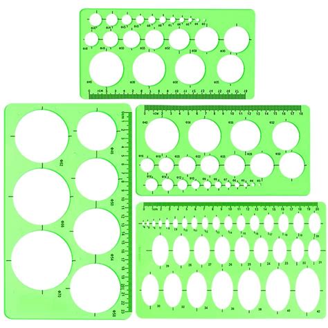 Circle And Oval Template 4 Pack Clear Green Plastic Measuring ...