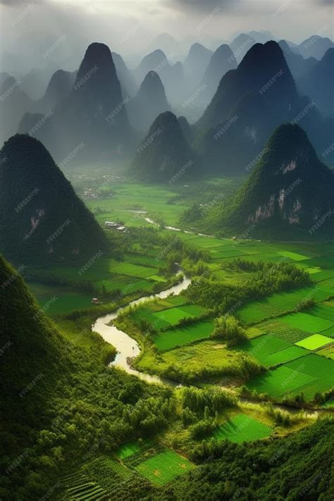 Premium AI Image | The green mountains of guilin, china