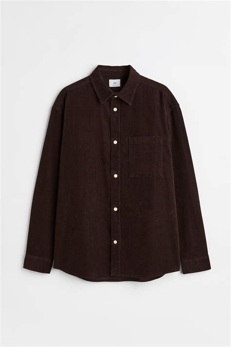 Relaxed Fit Corduroy shirt - Dark brown - Men | H&M IN