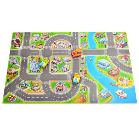 Kids Race Track Rugs Fcoson Carpet Play Mat Town Road Rug with Cars and ...